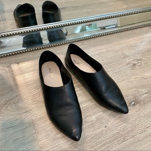 Aldo Pointy Black Leather Flats Low Rise Booties